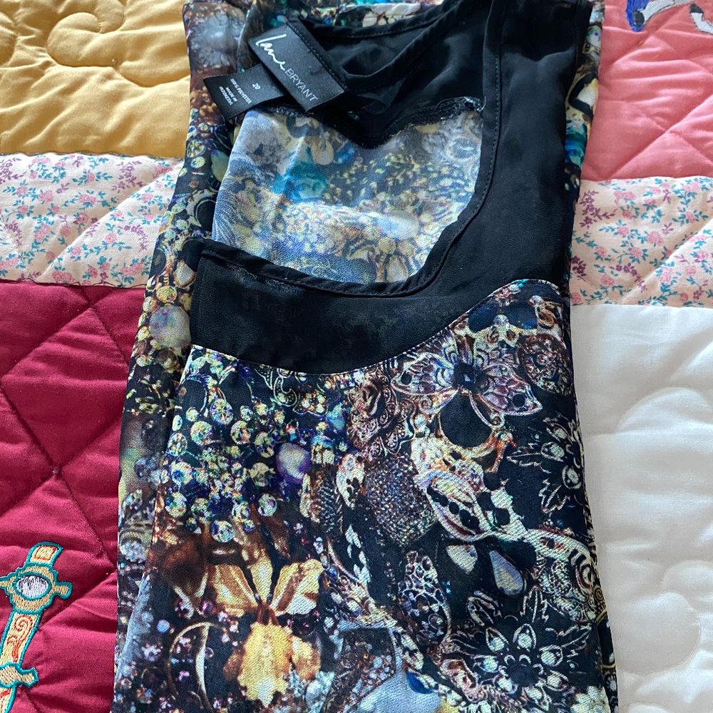 Lk New~Lane Bryant Sheer chiffon sleeveless floral and black blouse~20 - Picture 9 of 10